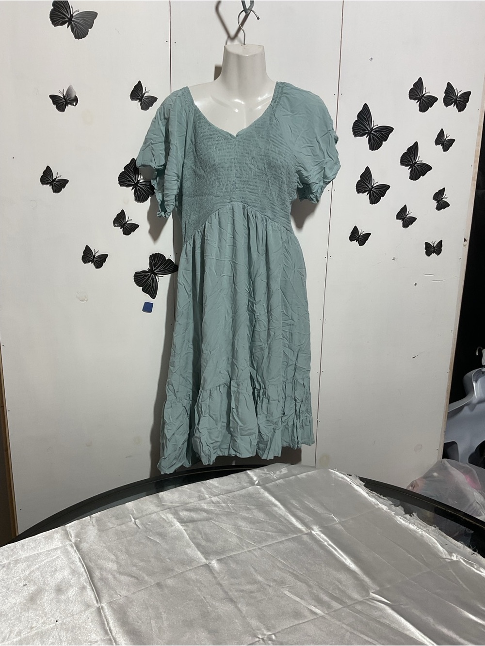 Light Sage Tiered Smocked Midi Dress - Women